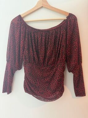 Express Red Leopard Print Off-Shoulder Blouse